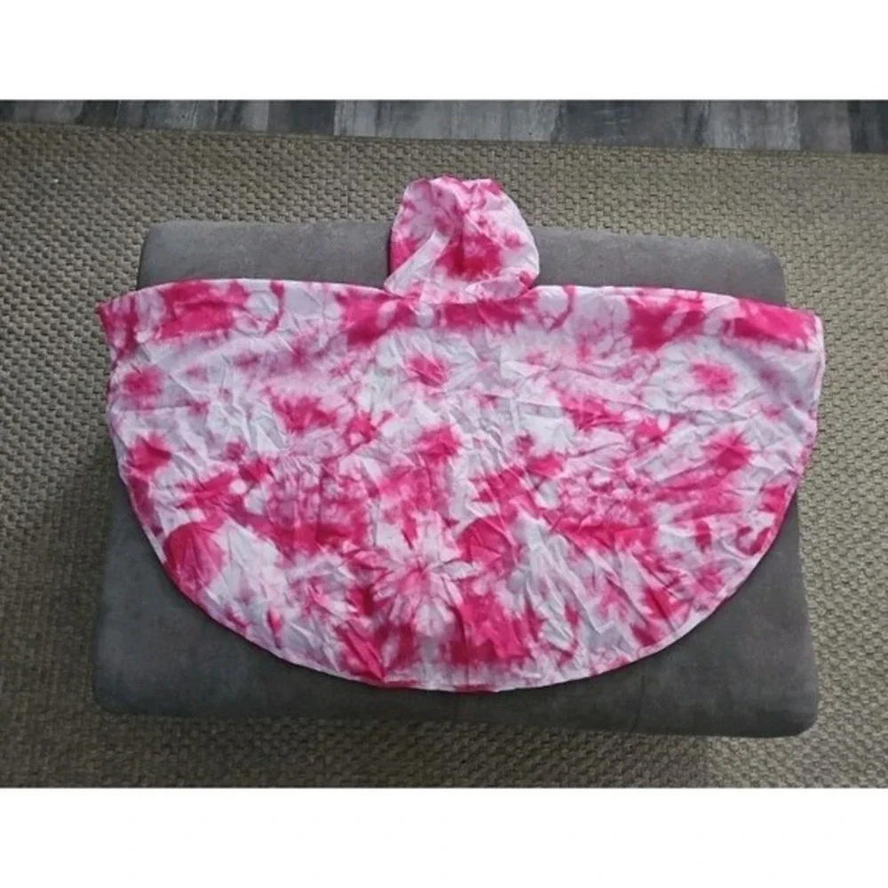 Justice Sport Girls Pink Tie Dye Packable Rain Poncho Hooded One Size Fits‎ All